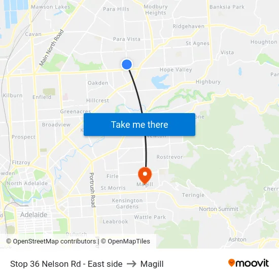 Stop 36 Nelson Rd - East side to Magill map