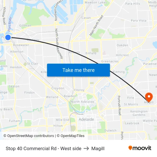 Stop 40 Commercial Rd - West side to Magill map