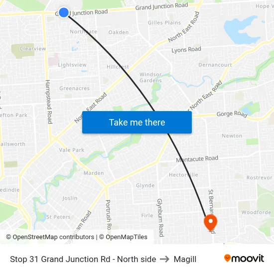 Stop 31 Grand Junction Rd - North side to Magill map
