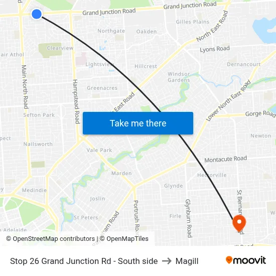 Stop 26 Grand Junction Rd - South side to Magill map