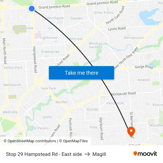 Stop 29 Hampstead Rd - East side to Magill map