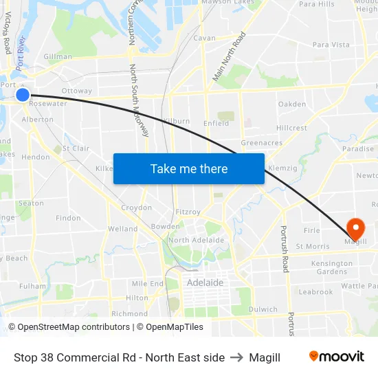 Stop 38 Commercial Rd - North East side to Magill map