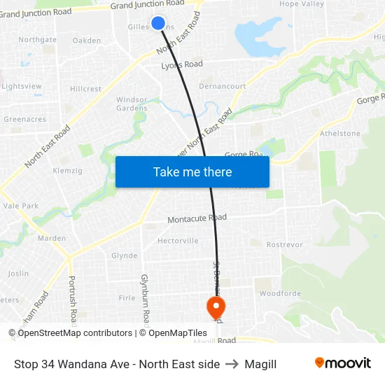 Stop 34 Wandana Ave - North East side to Magill map