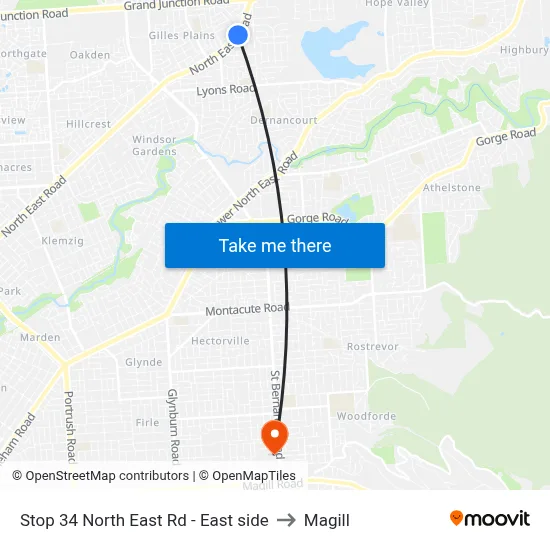 Stop 34 North East Rd - East side to Magill map