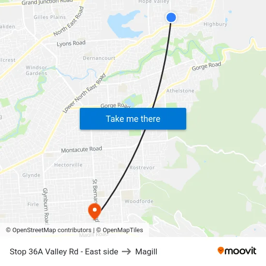 Stop 36A Valley Rd - East side to Magill map