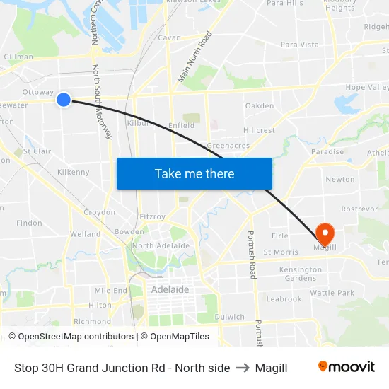 Stop 30H Grand Junction Rd - North side to Magill map