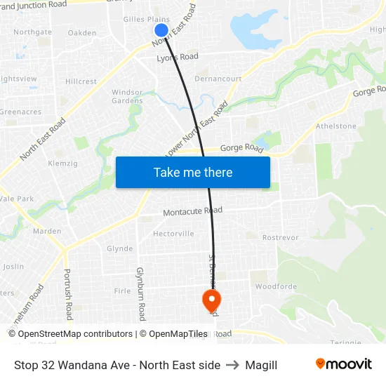 Stop 32 Wandana Ave - North East side to Magill map