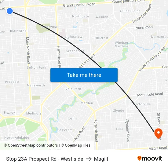 Stop 23A Prospect Rd - West side to Magill map