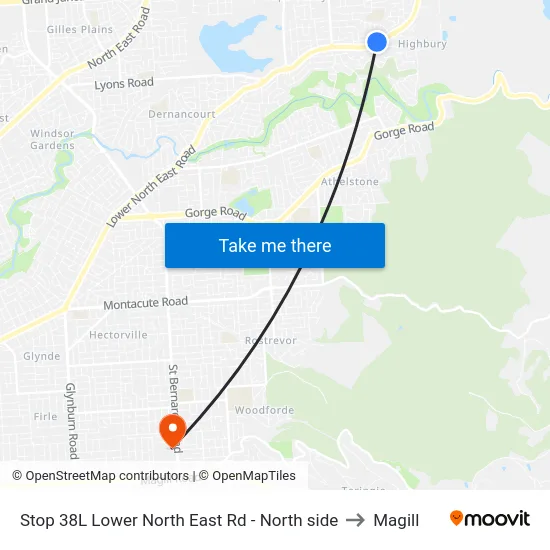Stop 38L Lower North East Rd - North side to Magill map