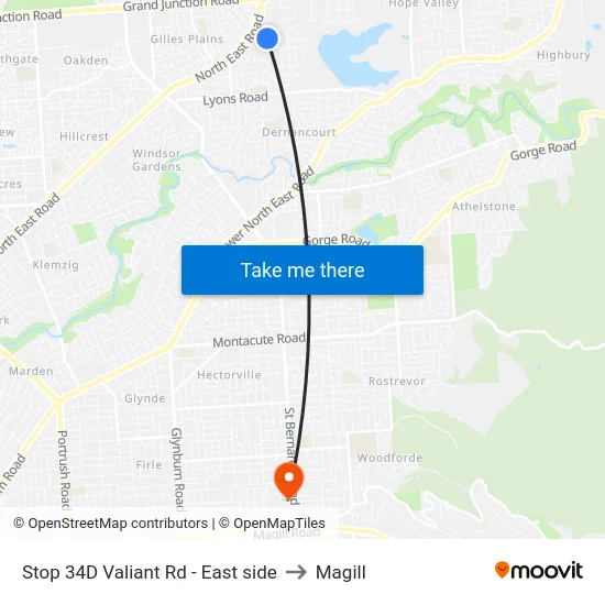 Stop 34D Valiant Rd - East side to Magill map
