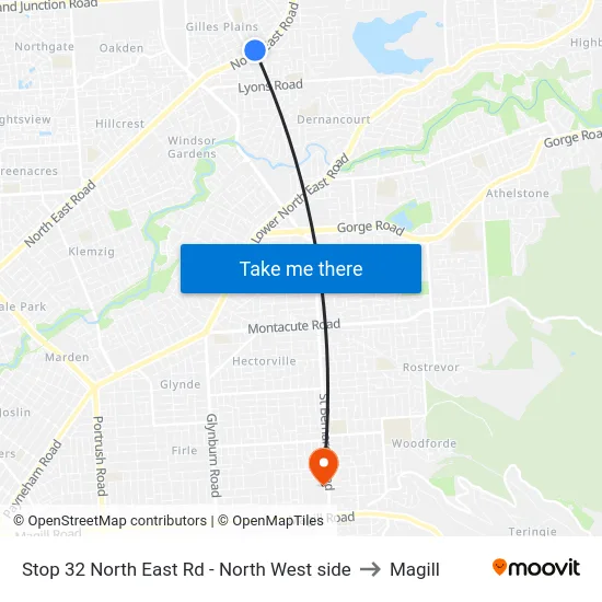 Stop 32 North East Rd - North West side to Magill map