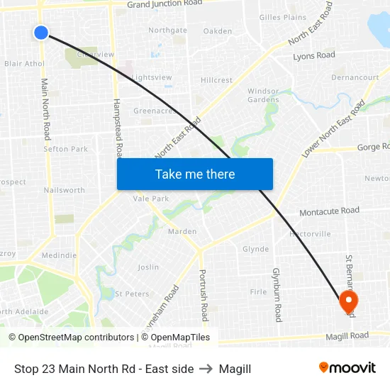 Stop 23 Main North Rd - East side to Magill map
