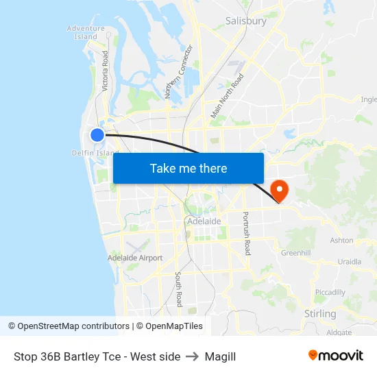 Stop 36B Bartley Tce - West side to Magill map