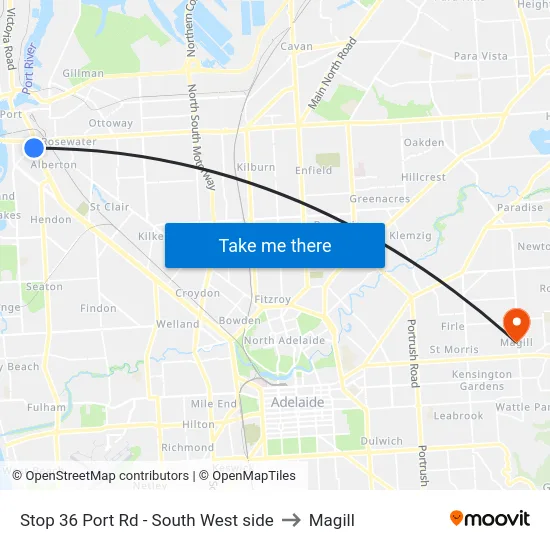 Stop 36 Port Rd - South West side to Magill map