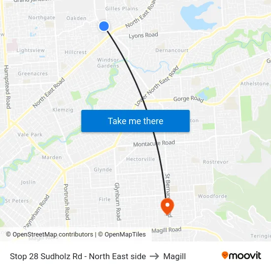 Stop 28 Sudholz Rd - North East side to Magill map