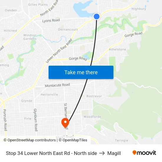 Stop 34 Lower North East Rd - North side to Magill map