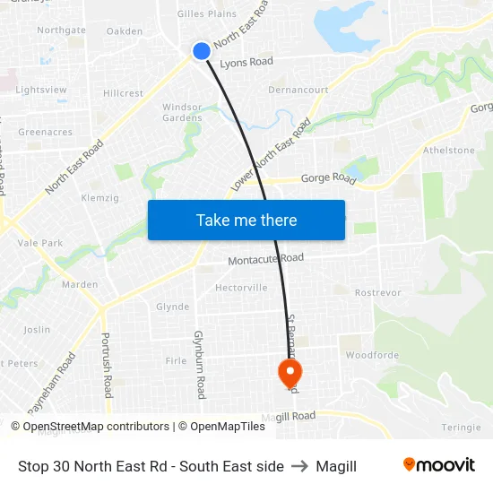 Stop 30 North East Rd - South East side to Magill map