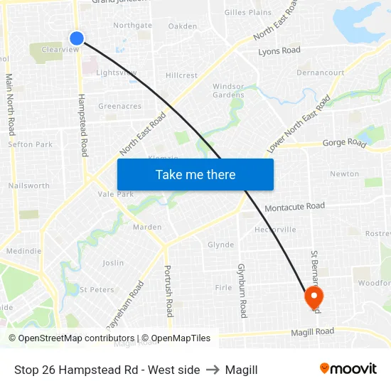 Stop 26 Hampstead Rd - West side to Magill map