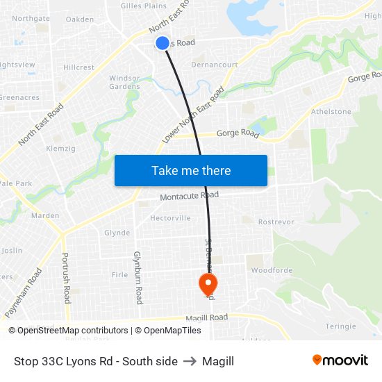 Stop 33C Lyons Rd - South side to Magill map