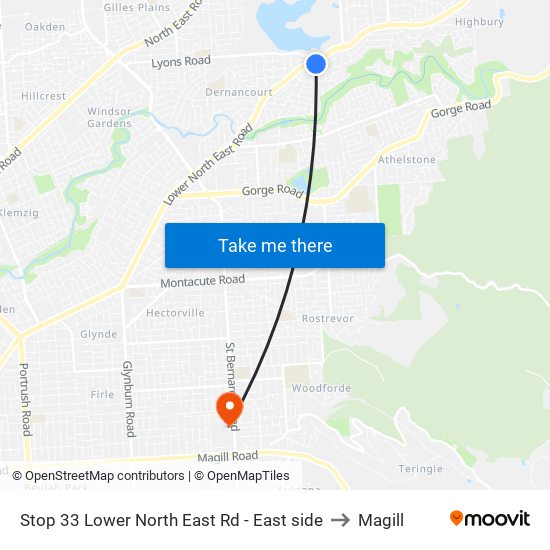 Stop 33 Lower North East Rd - East side to Magill map