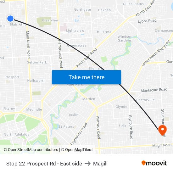 Stop 22 Prospect Rd - East side to Magill map