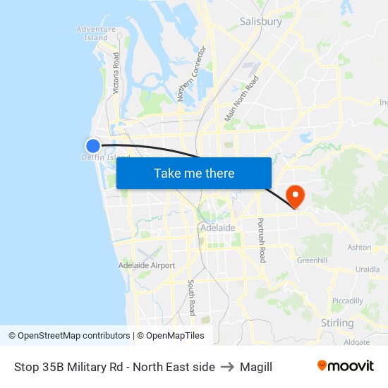 Stop 35B Military Rd - North East side to Magill map