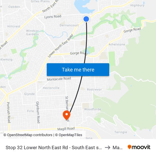 Stop 32 Lower North East Rd - South East side to Magill map