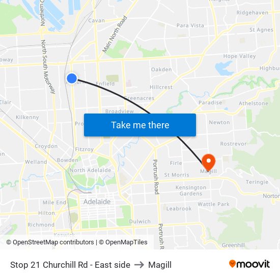 Stop 21 Churchill Rd - East side to Magill map