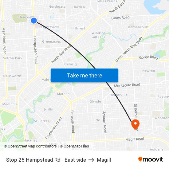 Stop 25 Hampstead Rd - East side to Magill map