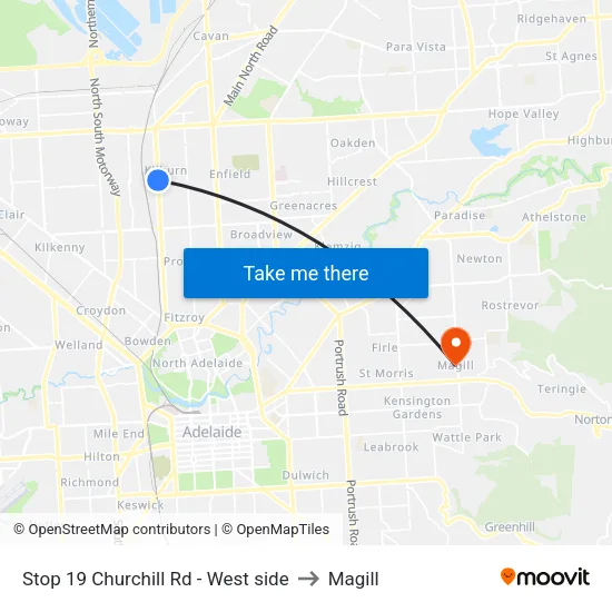 Stop 19 Churchill Rd - West side to Magill map