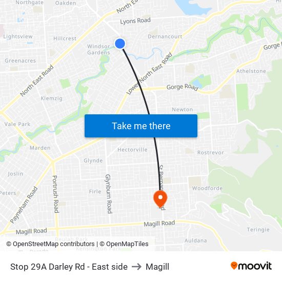 Stop 29A Darley Rd - East side to Magill map