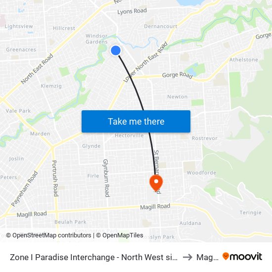 Zone I Paradise Interchange - North West side to Magill map