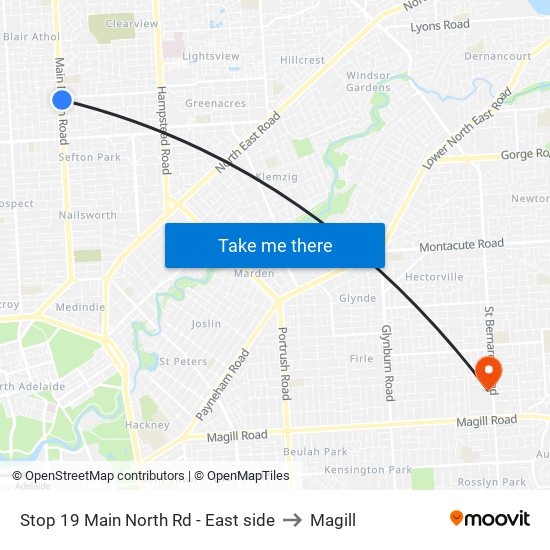 Stop 19 Main North Rd - East side to Magill map