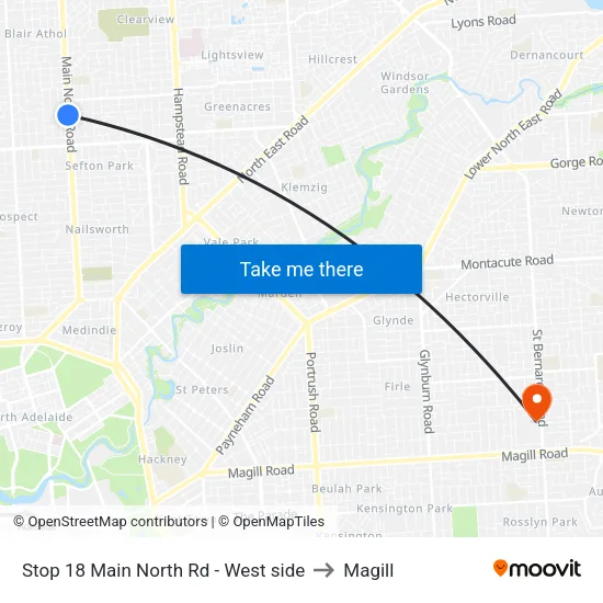 Stop 18 Main North Rd - West side to Magill map