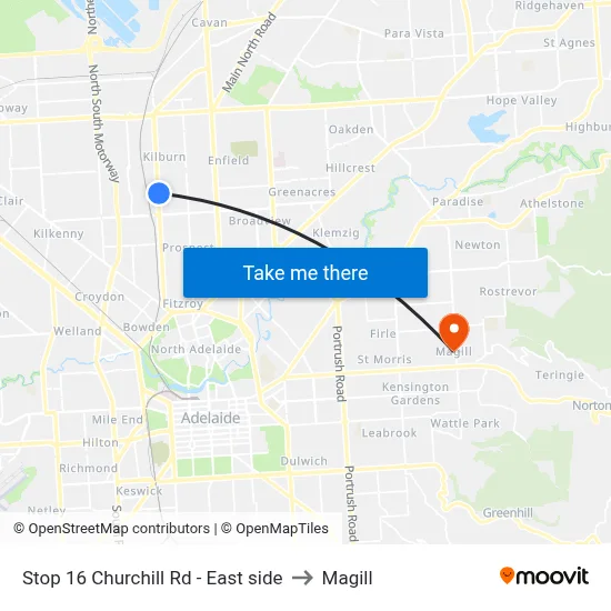 Stop 16 Churchill Rd - East side to Magill map