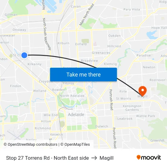 Stop 27 Torrens Rd - North East side to Magill map