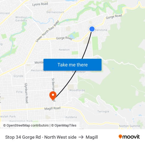 Stop 34 Gorge Rd - North West side to Magill map