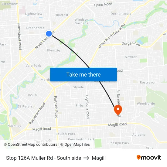 Stop 126A Muller Rd - South side to Magill map