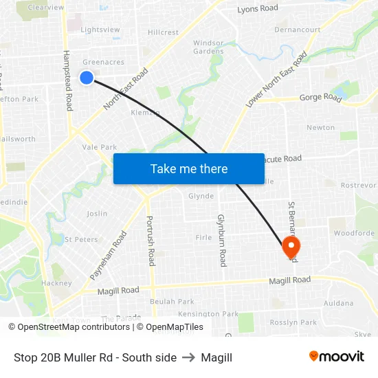Stop 20B Muller Rd - South side to Magill map