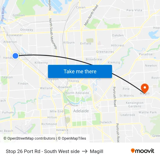 Stop 26 Port Rd - South West side to Magill map