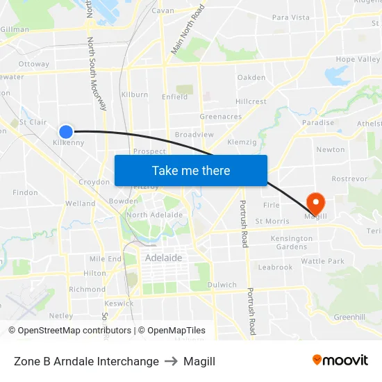 Zone B Arndale Interchange to Magill map