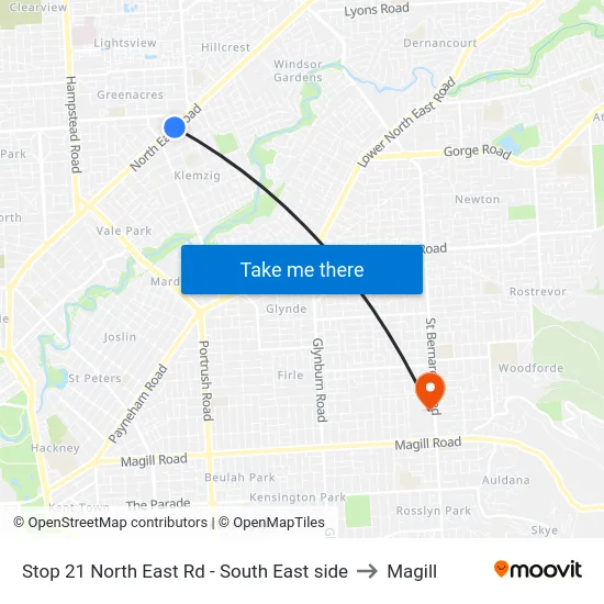 Stop 21 North East Rd - South East side to Magill map