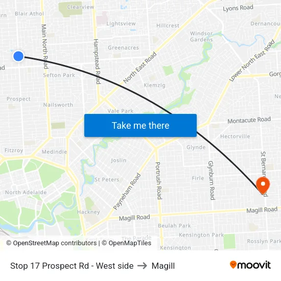 Stop 17 Prospect Rd - West side to Magill map