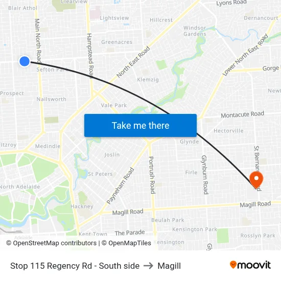 Stop 115 Regency Rd - South side to Magill map