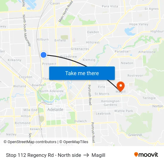 Stop 112 Regency Rd - North side to Magill map