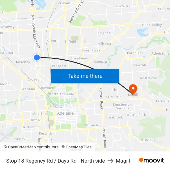 Stop 18 Regency Rd / Days Rd - North side to Magill map