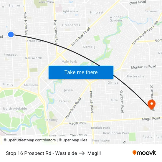 Stop 16 Prospect Rd - West side to Magill map