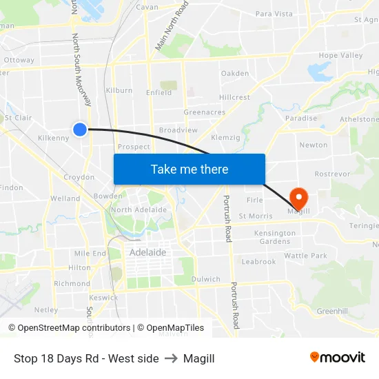Stop 18 Days Rd - West side to Magill map