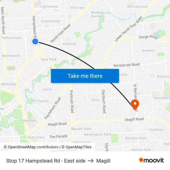 Stop 17 Hampstead Rd - East side to Magill map