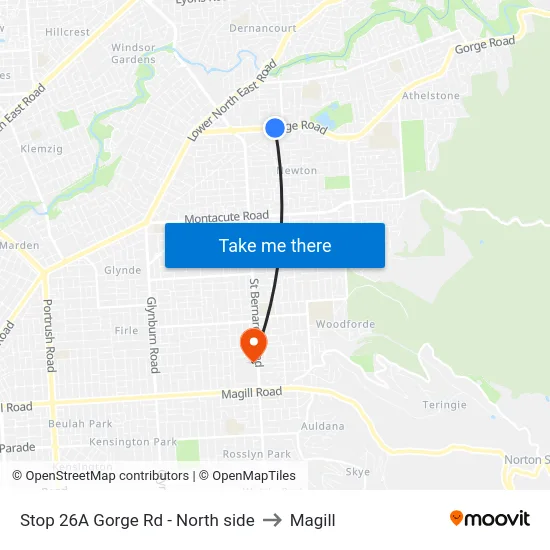 Stop 26A Gorge Rd - North side to Magill map